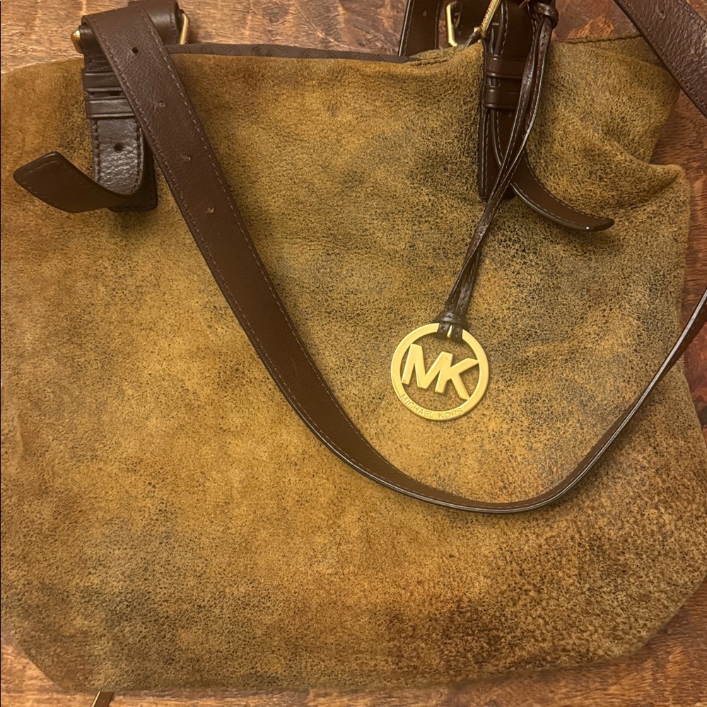 Michael Kors Brown Suede Tote with Gold Charm, EUC - Picture 8 of 9